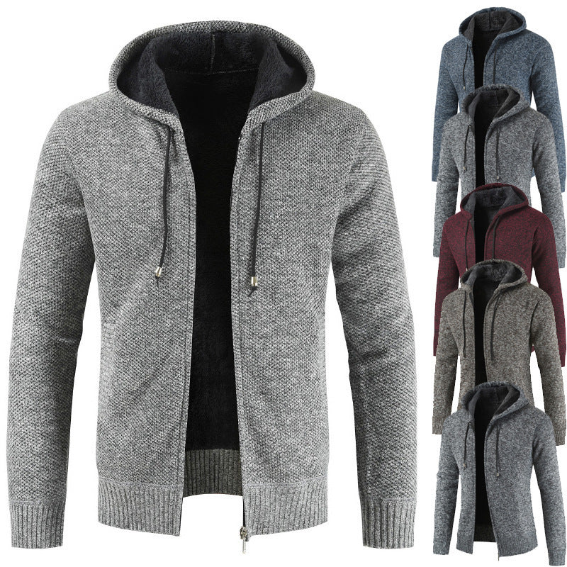 2026 Cross-Border Ebay Autumn And Winter New Men's Thickened Fleece Cardigan Sweater Men's Hooded Cardigan Jacket
