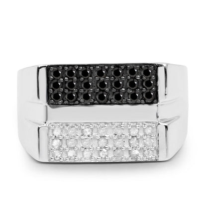 0.64 Carat Genuine Black Diamond and White Diamond .925 Sterling Silver Ring