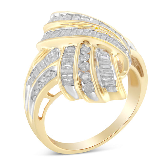 Bague cocktail croisée en or jaune 10K et diamants (1 1/5 Cttw, couleur I-J, pureté I2-I3) - Taille 8