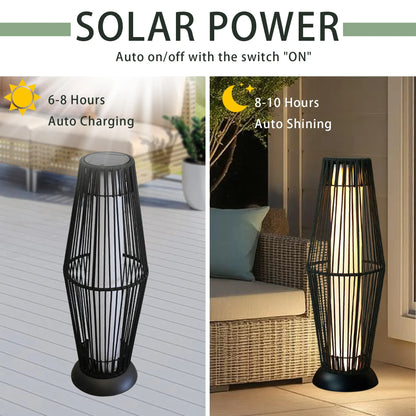 2 Piece Solar Powered Lantern Wicker Solar Patio Lamp