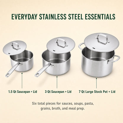 Stainless Steel Pot Set, 6-Piece
