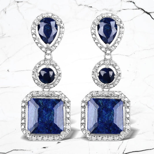 Boucles d'oreilles en argent sterling .925 et saphir teint de 11,62 carats