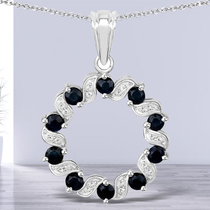 1.30 Carat Genuine Blue Sapphire and White Topaz .925 Sterling Silver Pendant
