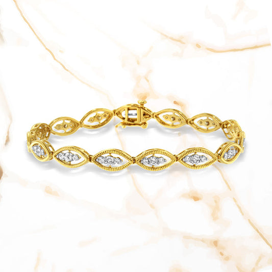 Bracelet jonc en argent sterling 925 plaqué or jaune 10 carats avec diamants ronds sertis de 1 carat (couleur J-K, pureté I1-I2) - 7,25 po