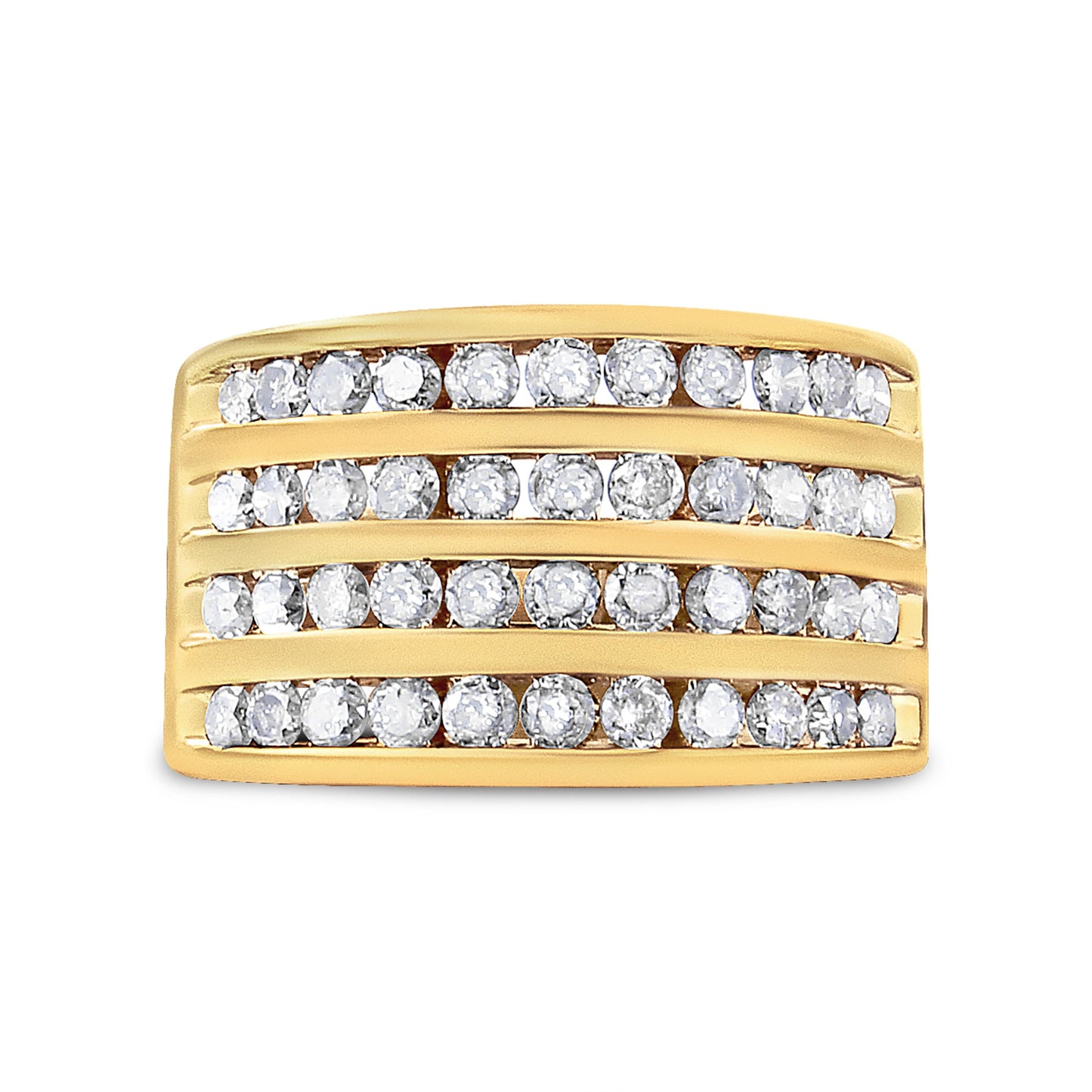 10K Yellow Gold Plated .925 Sterling Silver 1 1/2 Cttw Diamond 4 Row Channel Band Ring (Champagne Color, I2-I3 Clarity) Size 7