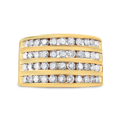 10K Yellow Gold Plated .925 Sterling Silver 1 1/2 Cttw Diamond 4 Row Channel Band Ring (Champagne Color, I2-I3 Clarity) Size 7