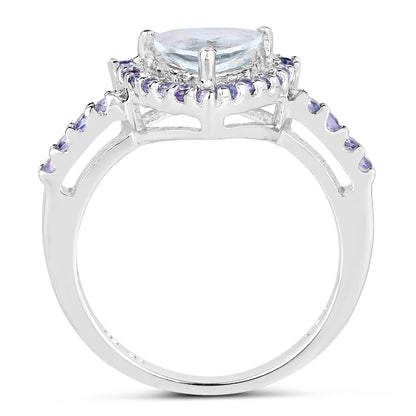 1.41 Carat Genuine Aquamarine & Tanzanite .925 Sterling Silver Ring