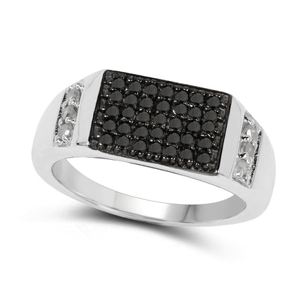 0.55 Carat Genuine Black Diamond and White Diamond .925 Sterling Silver Ring