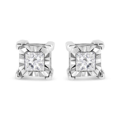 .925 Sterling Silver 1/2 Cttw Miracle Set Princess-cut Diamond Solitaire Stud Earrings (I-J Color, SI1-SI2 Clarity)