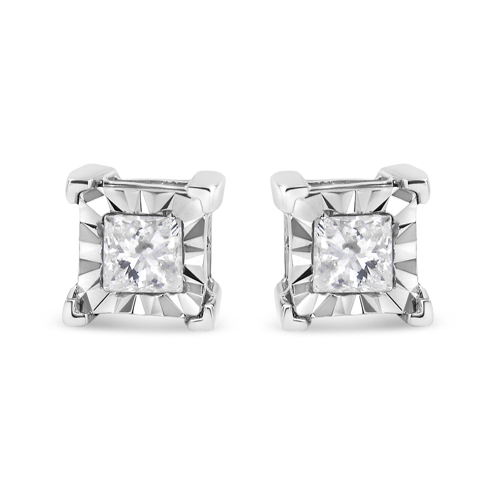 .925 Sterling Silver 1/2 Cttw Miracle Set Princess-cut Diamond Solitaire Stud Earrings (H-I Color, SI2-I1 Clarity)