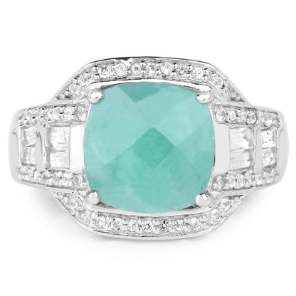 4.09 Carat Genuine Emerald and White Topaz .925 Sterling Silver Ring