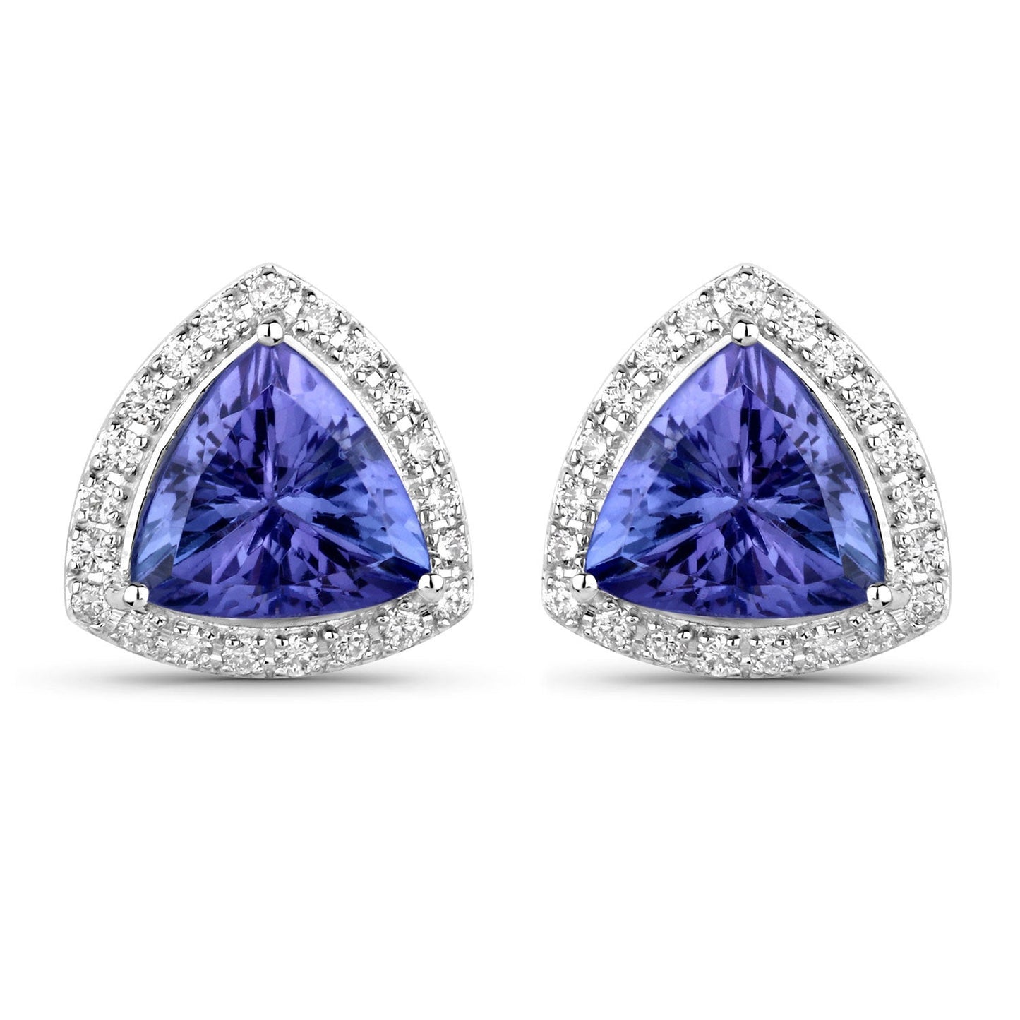3.82 Carat Genuine Tanzanite and White Diamond 14K White Gold Earrings