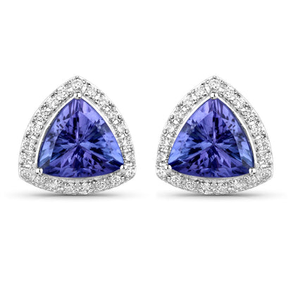 3.82 Carat Genuine Tanzanite and White Diamond 14K White Gold Earrings