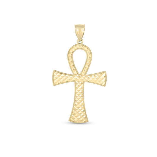 Pendentif Ankh en or jaune 14 carats, poli et texturé