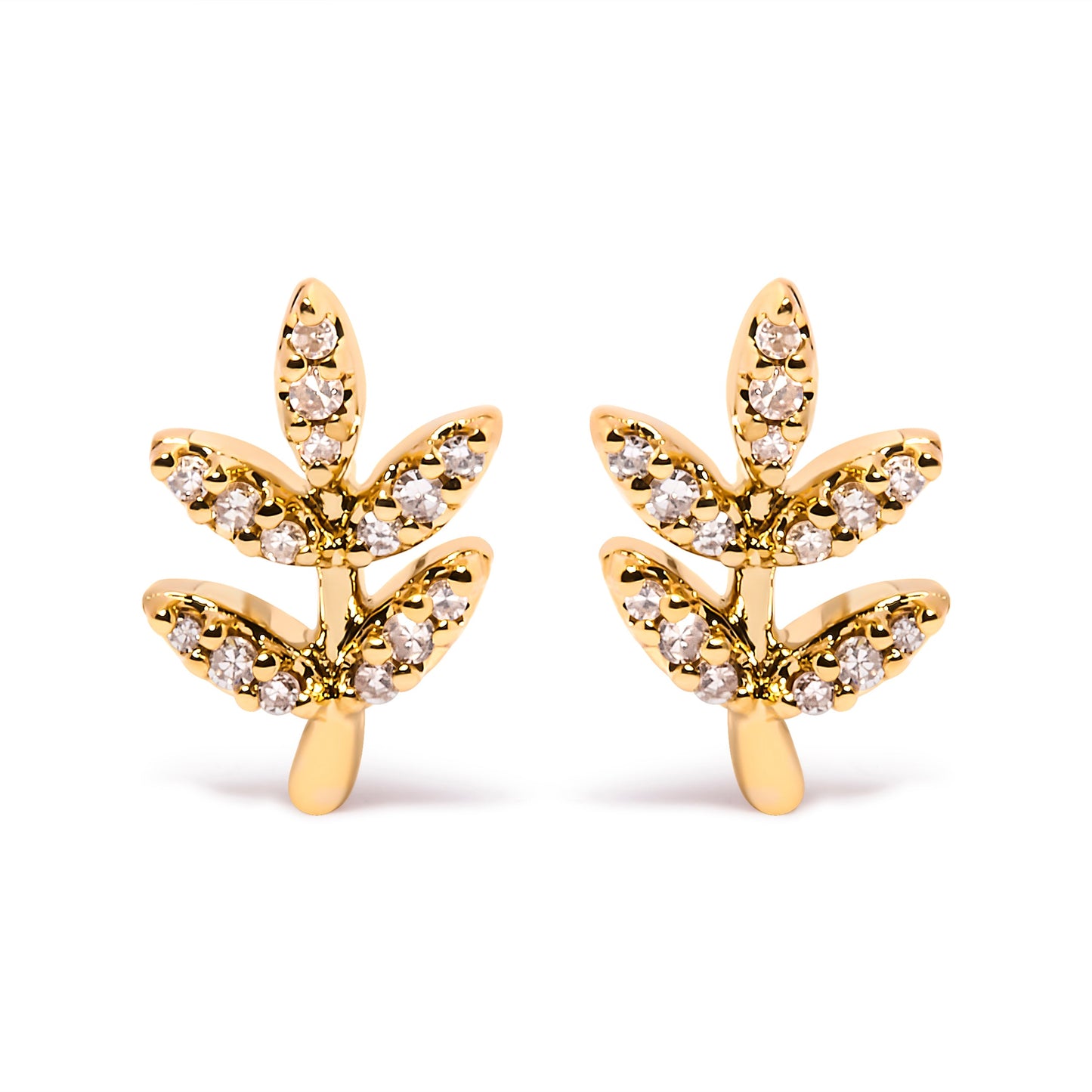 10K Yellow Gold 1/10 Cttw Diamond Accented Leaf and Branch Stud Earrings (H-I Color, I1-I2 Clarity)