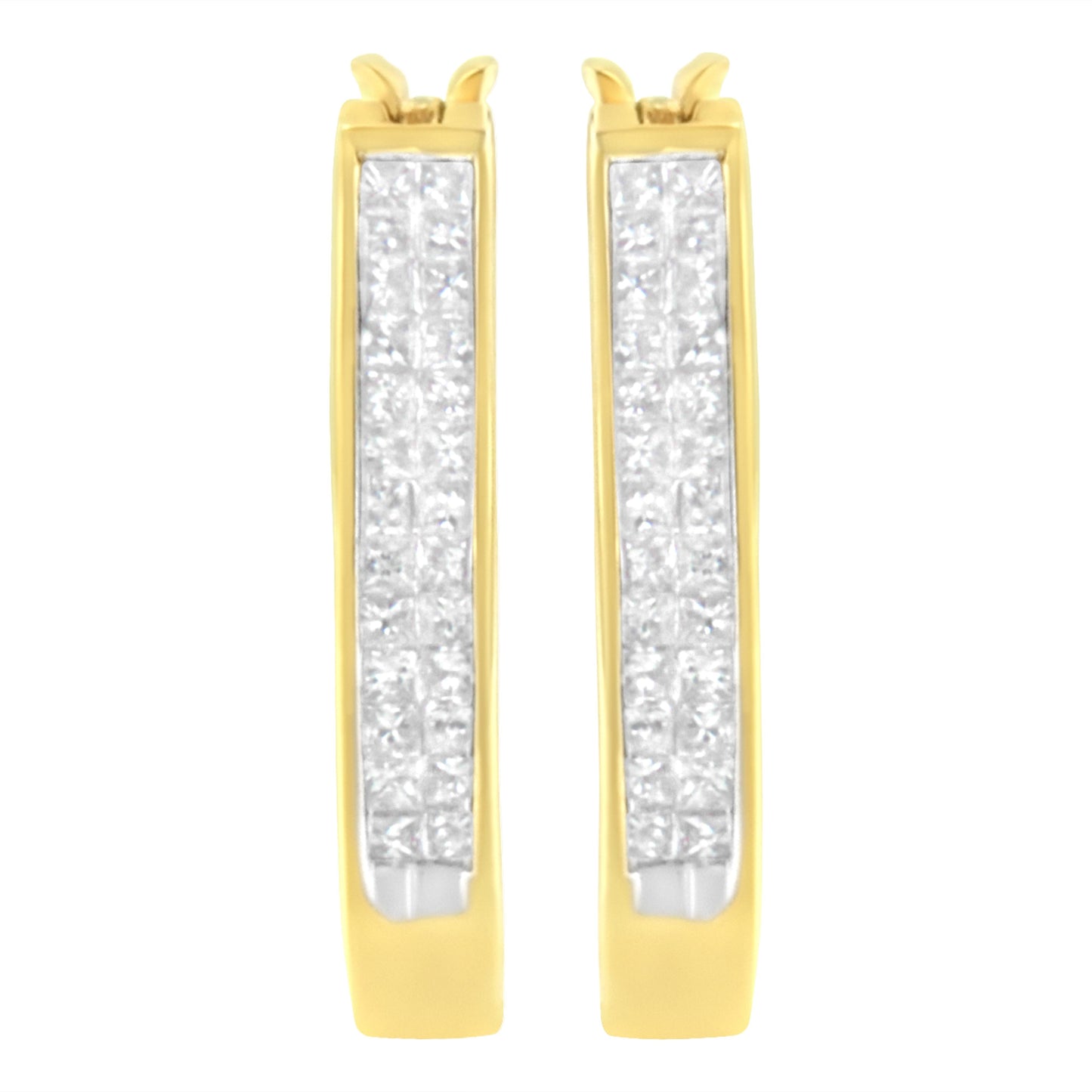 10K Yellow Gold 1/2 Cttw Invisible Set Princess-cut Diamond Hoop Earrings (H-I Color, SI2-I1 Clarity)