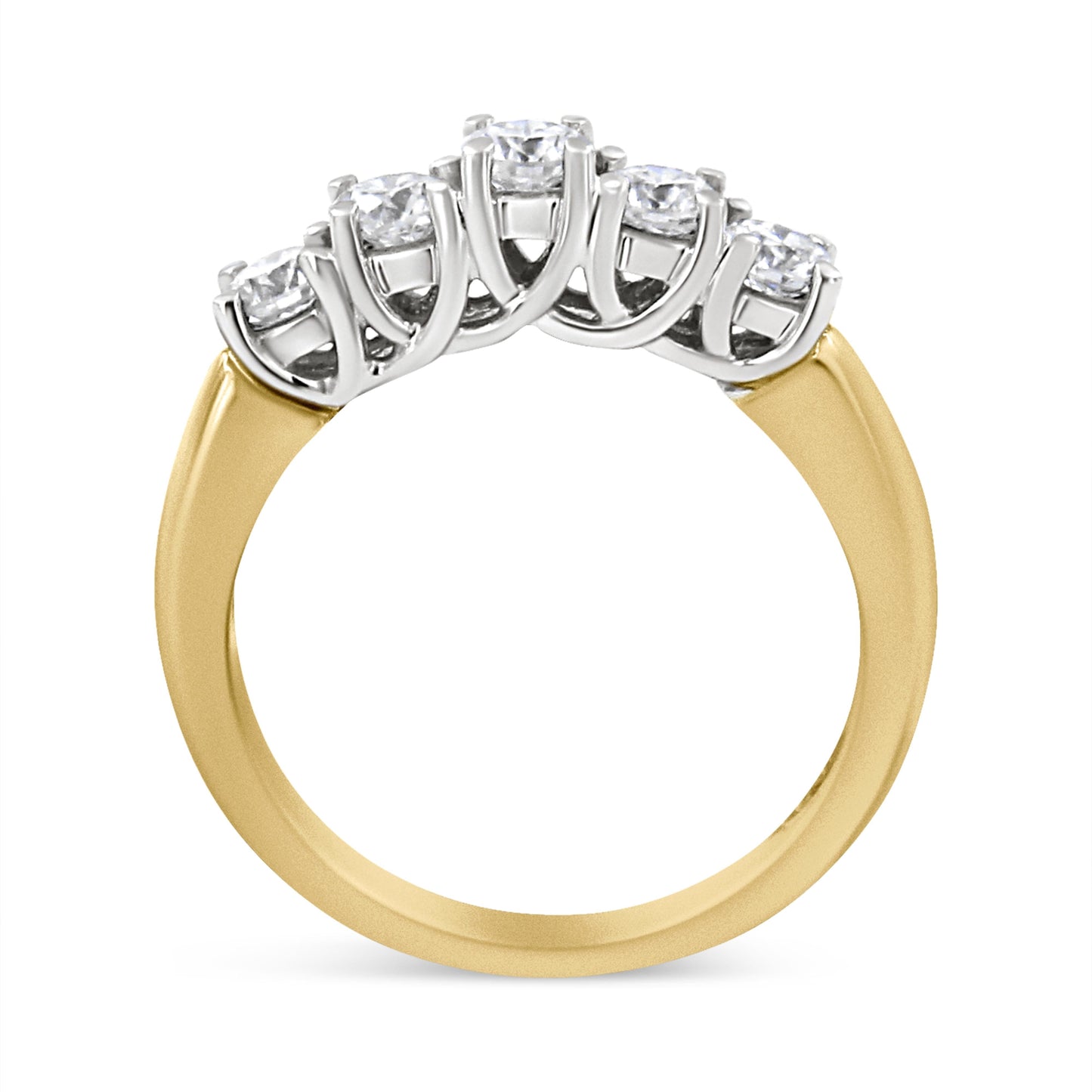 18K Yellow Gold 1.0 Cttw 4 Prong Set Round Cut Diamond Step up 5 Stone Ring Band (F-G Color, SI1-SI2 Clarity) - Size 6