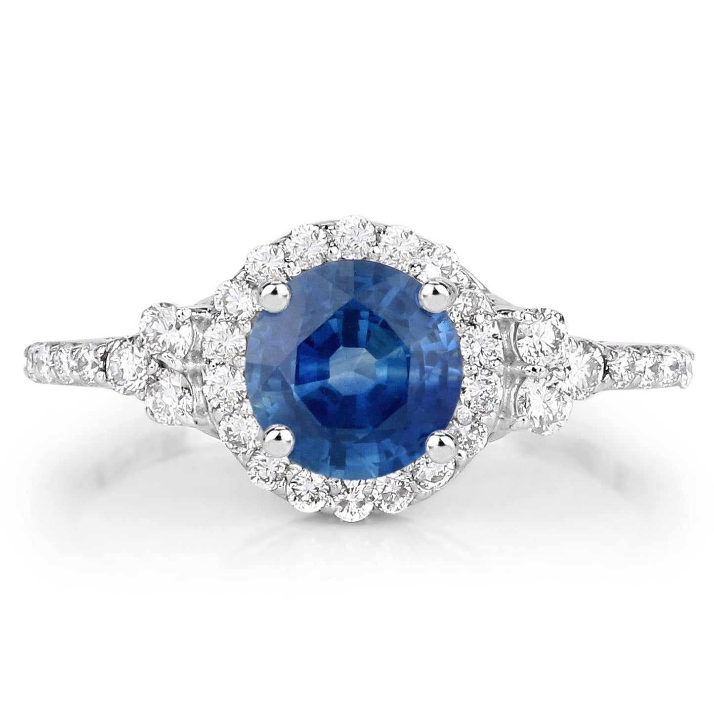 1.34 Carat Genuine Blue Sapphire and White Diamond 14K White Gold Ring