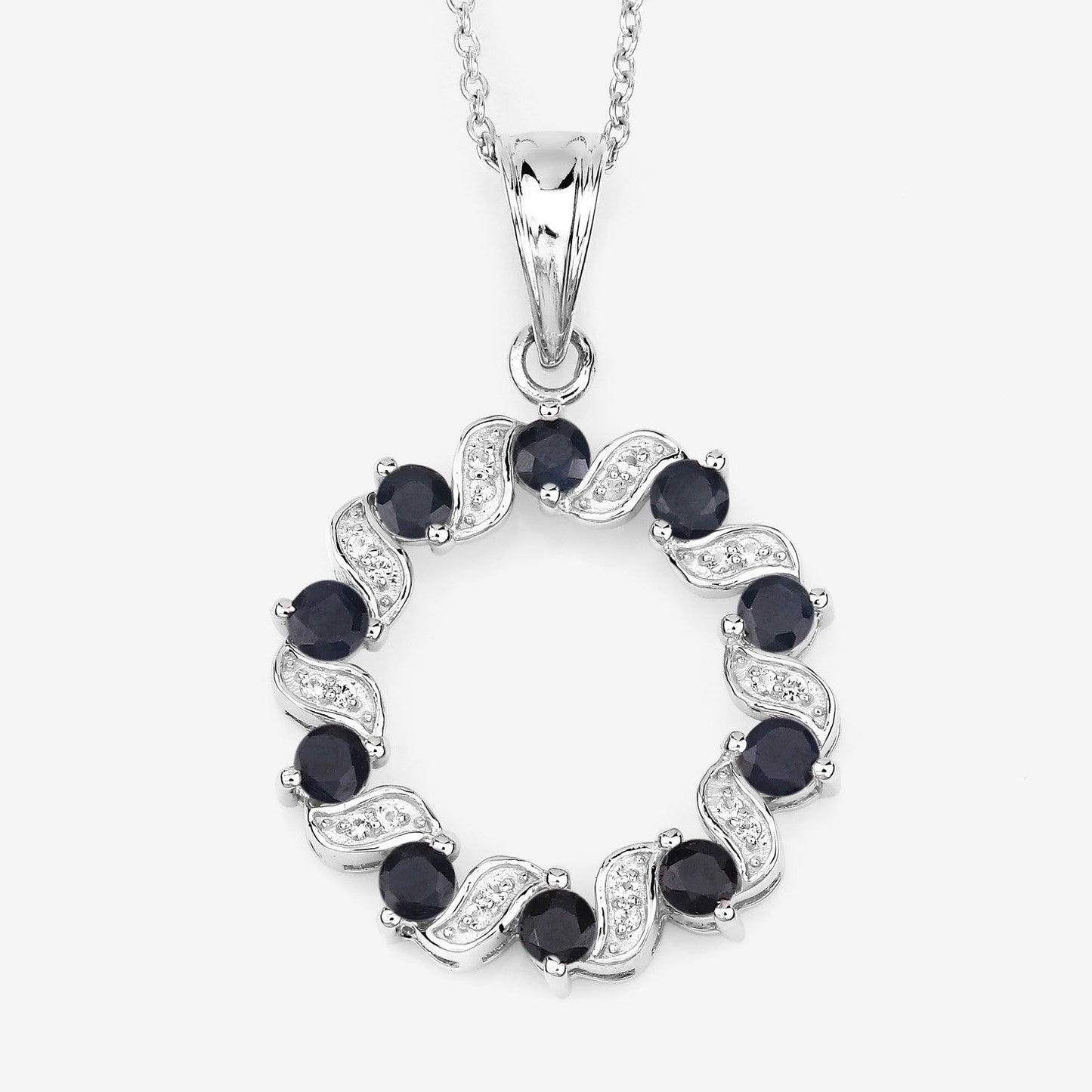 1.30 Carat Genuine Blue Sapphire and White Topaz .925 Sterling Silver Pendant