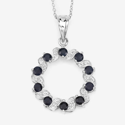 1.30 Carat Genuine Blue Sapphire and White Topaz .925 Sterling Silver Pendant