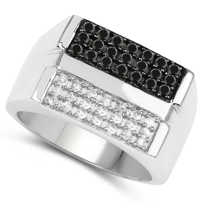 0.64 Carat Genuine Black Diamond and White Diamond .925 Sterling Silver Ring