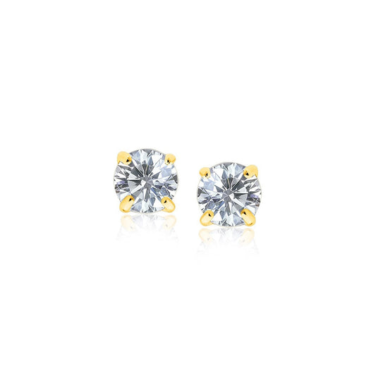 Puces d'oreilles en or jaune 14 carats avec oxydes de zirconium à facettes, teinte blanche