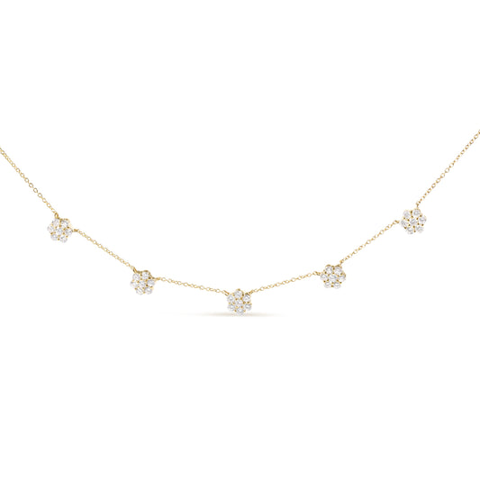 Collier en or jaune 14 carats avec diamants en grappe de 2,00 carats, longueur 45 cm (couleur I-J, pureté I1-I2)