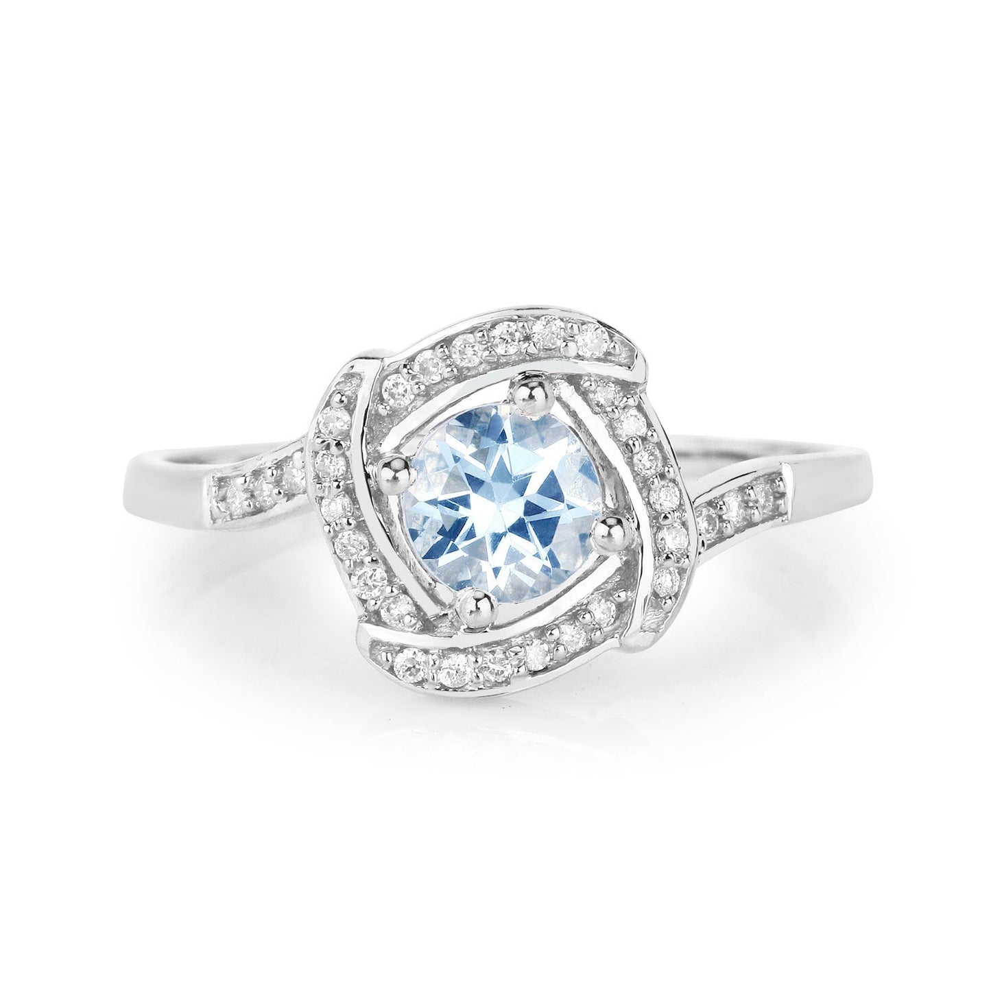 0.46 Carat Genuine Aquamarine and White Diamond 14K White Gold Ring