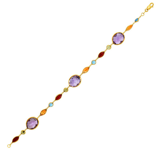 Bracelet en or jaune 14 carats avec pierres multicolores