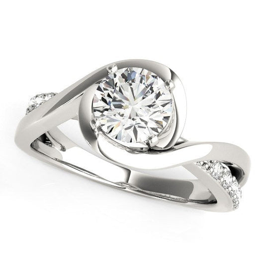Bague de fiançailles en or blanc 14 carats avec diamant rond à anneau double (total 1,125 carat)