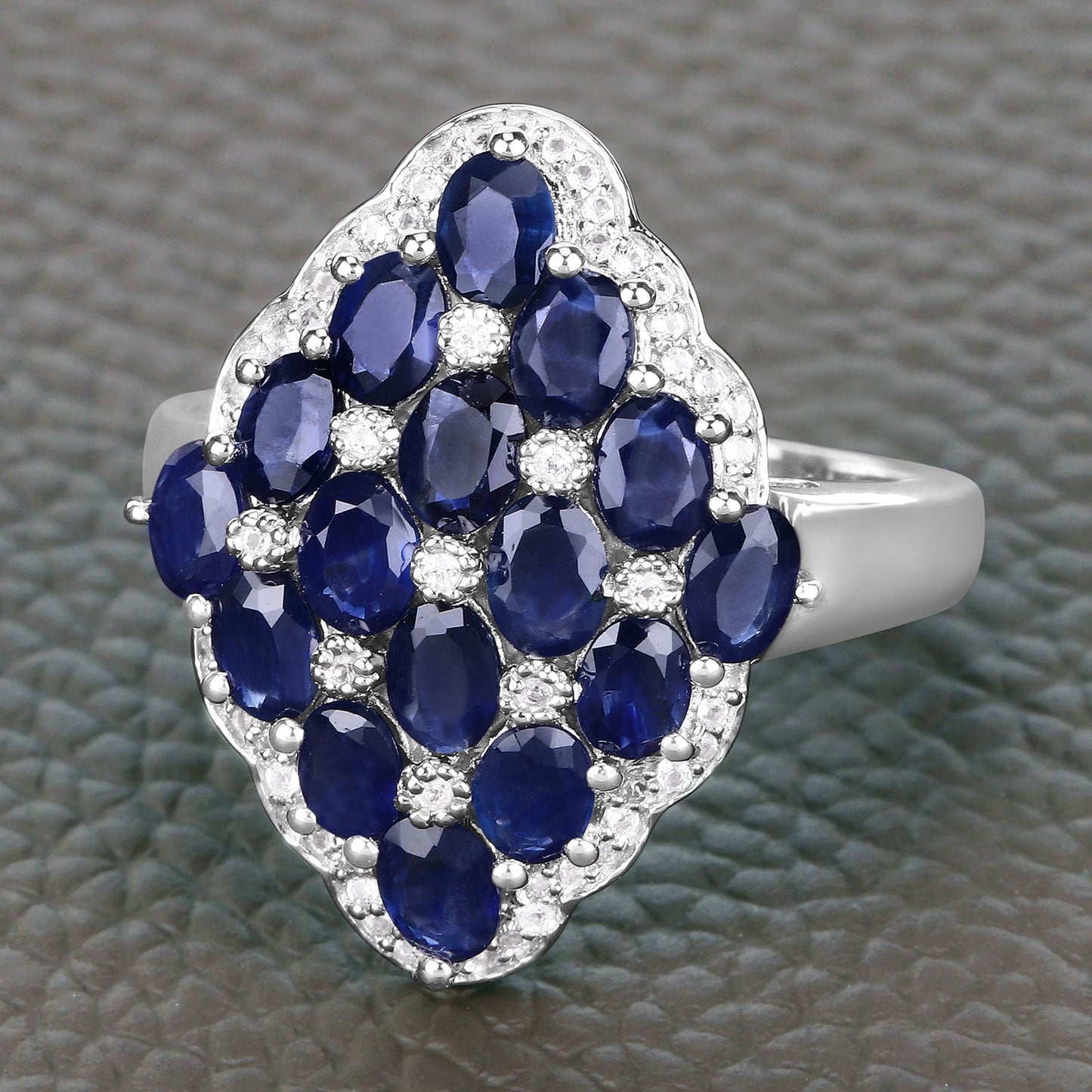 3.48 Carat Genuine Blue Sapphire and White Zircon .925 Sterling Silver Ring