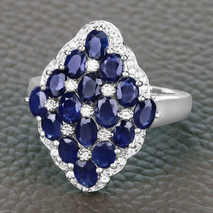 3.48 Carat Genuine Blue Sapphire and White Zircon .925 Sterling Silver Ring