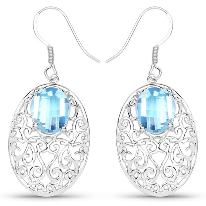 10.72 Carat Genuine Blue Topaz .925 Sterling Silver Earrings