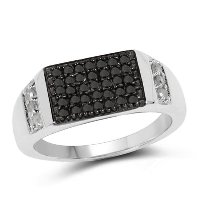 0.55 Carat Genuine Black Diamond and White Diamond .925 Sterling Silver Ring