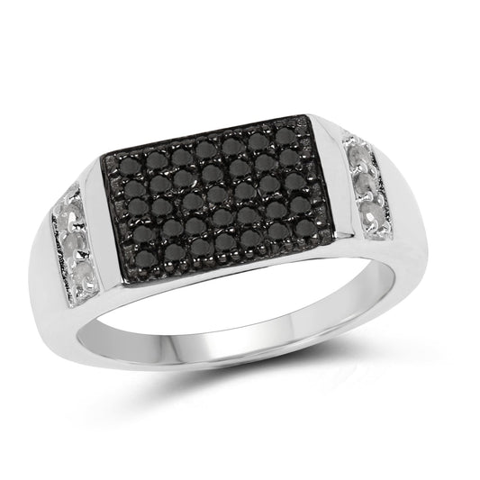 0.55 Carat Genuine Black Diamond and White Diamond .925 Sterling Silver Ring