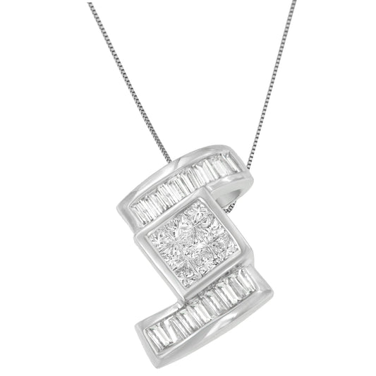 Pendentif collier zigzag en or blanc 14 carats avec diamants princesse et baguette 1,40 carat (H-I, SI1-SI2)