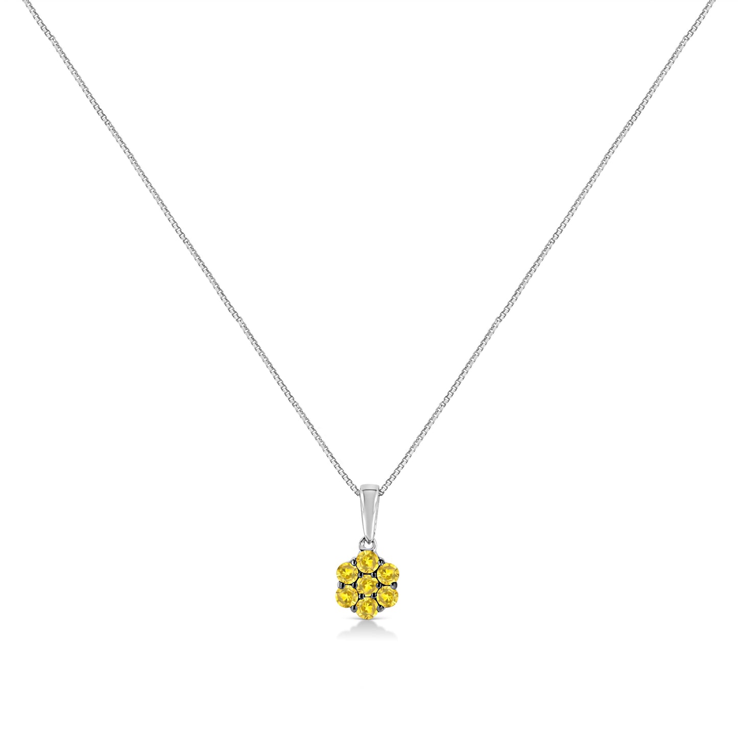 .925 Sterling Silver 1/2 Cttw Prong Set Treated Green Diamond Floral Cluster 18" Pendant Necklace (Green Color, I1-I2 Clarity)