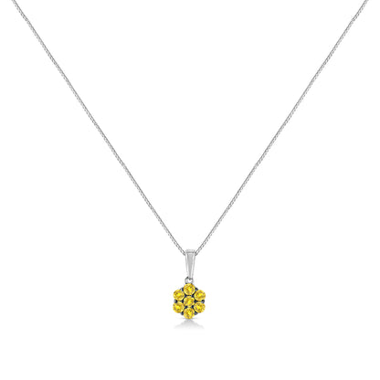 .925 Sterling Silver 1/2 Cttw Prong Set Treated Green Diamond Floral Cluster 18" Pendant Necklace (Green Color, I1-I2 Clarity)