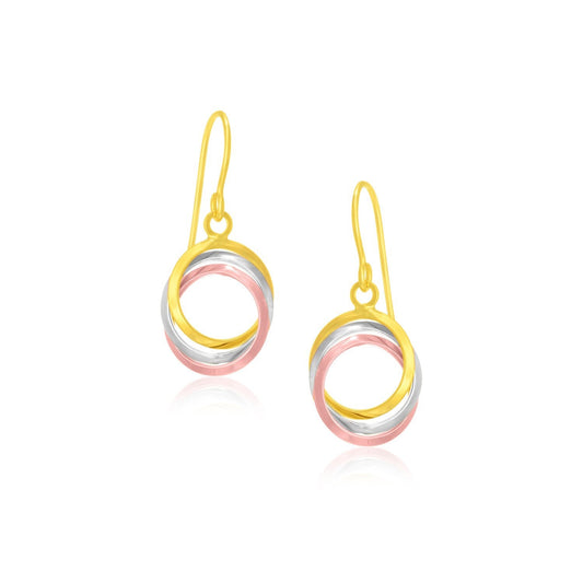 Boucles d'oreilles anneaux entrelacés ouverts en or tricolore 14 carats