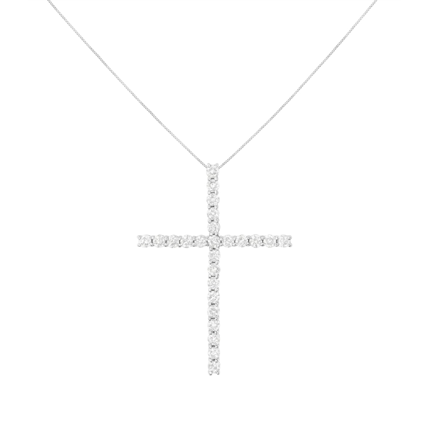 .925 Sterling Silver 3.0 Cttw Round Shape Diamond 1-1/2" Cross Pendant with Box Chain Necklace (I-J Color, I2-I3 Clarity) - 18"