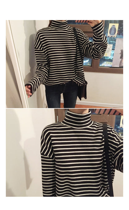 Striped Turtleneck Base Layer T-Shirt