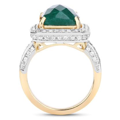 5.18 Carat Dyed Emerald and White Topaz .925 Sterling Silver Ring