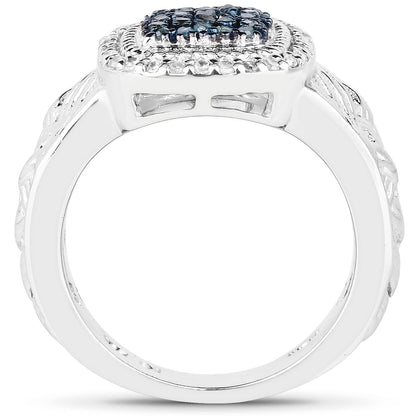 0.28 Carat Genuine Blue Diamond and White Diamond .925 Sterling Silver Ring