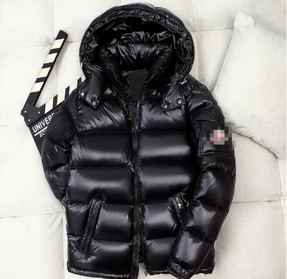 Men's Hooded Shiny Puffer Jacket - Casual Winter Coat
