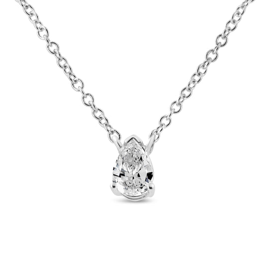 Collier pendentif solitaire poire en or blanc 14 carats de 0,20 carat (couleur G-H, pureté VS2-SI1), 45,7 cm