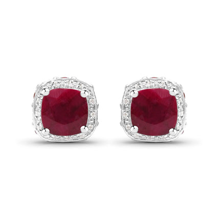 6.12 Carat Dyed Ruby, Ruby and White Topaz .925 Sterling Silver Earrings