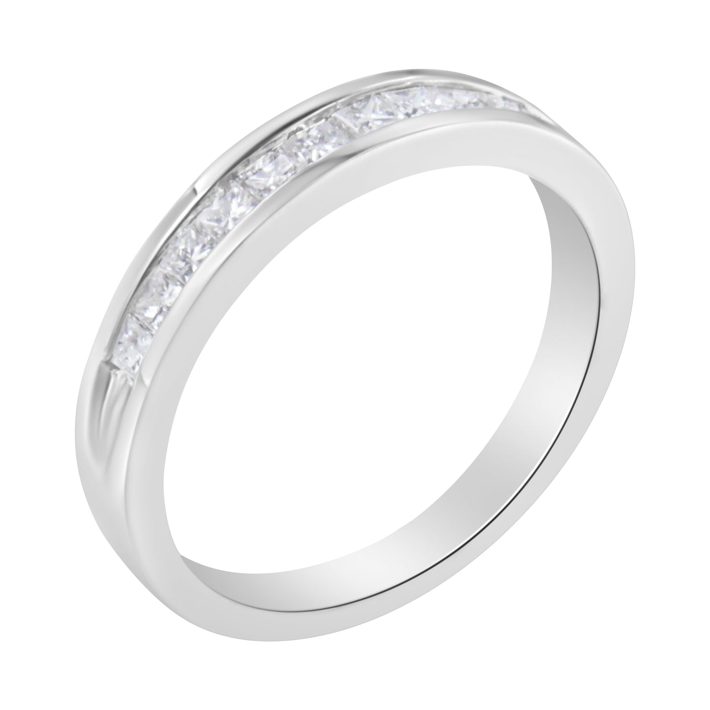 .925 Sterling Silver 1/2 Cttw Princess-Cut Diamond Channel-Set Half-Eternity Wedding or Anniversary Band Ring (H-I Color, I2 Clarity) - Size 6