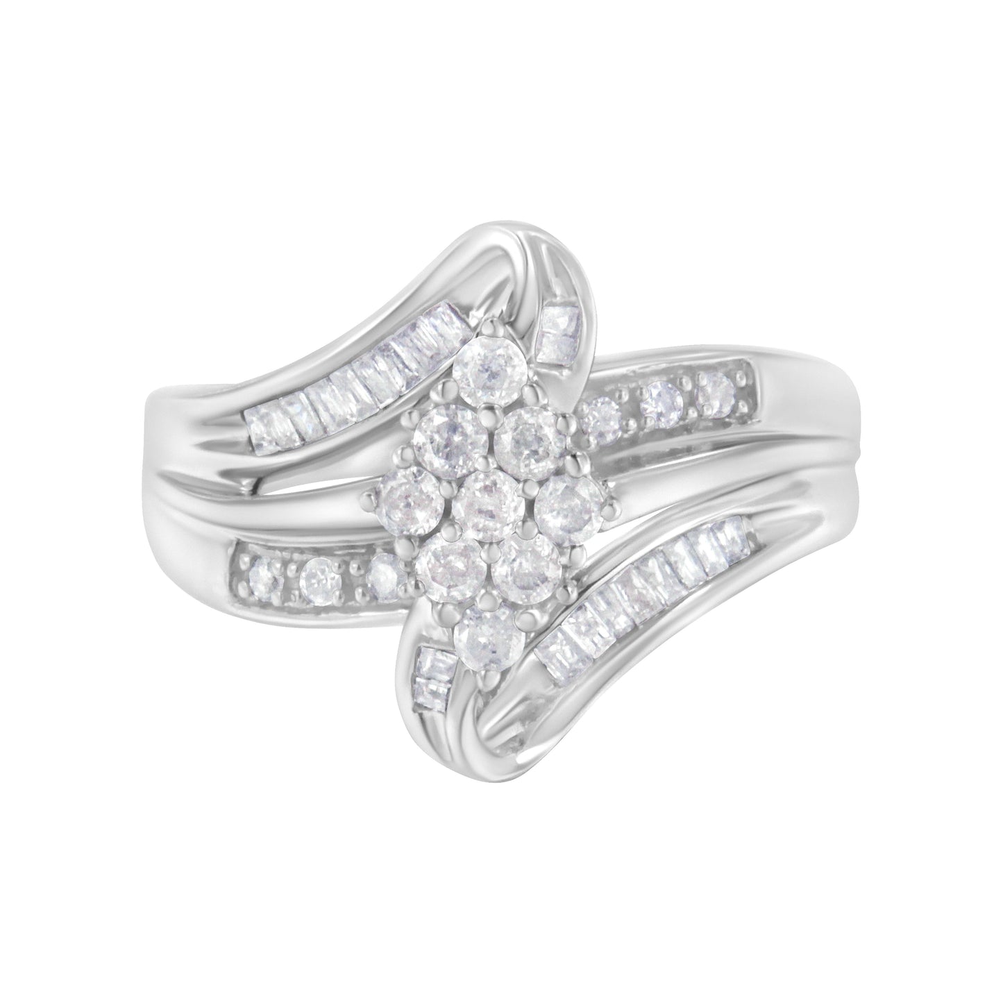 10K White Gold 1/2 cttw Diamond Cluster Ring (H-I Clarity, I2-I3 Color) - Size 6