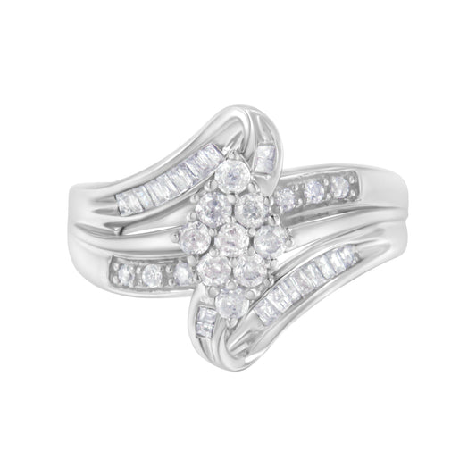 10K White Gold 1/2 cttw Diamond Cluster Ring (H-I Clarity, I2-I3 Color) - Size 6