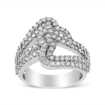 14K White Gold 1 1/2 Cttw Diamond Open Double Heart Bypass Ring Band (H-I Color, VS1-VS2 Clarity) - Ring Size 7